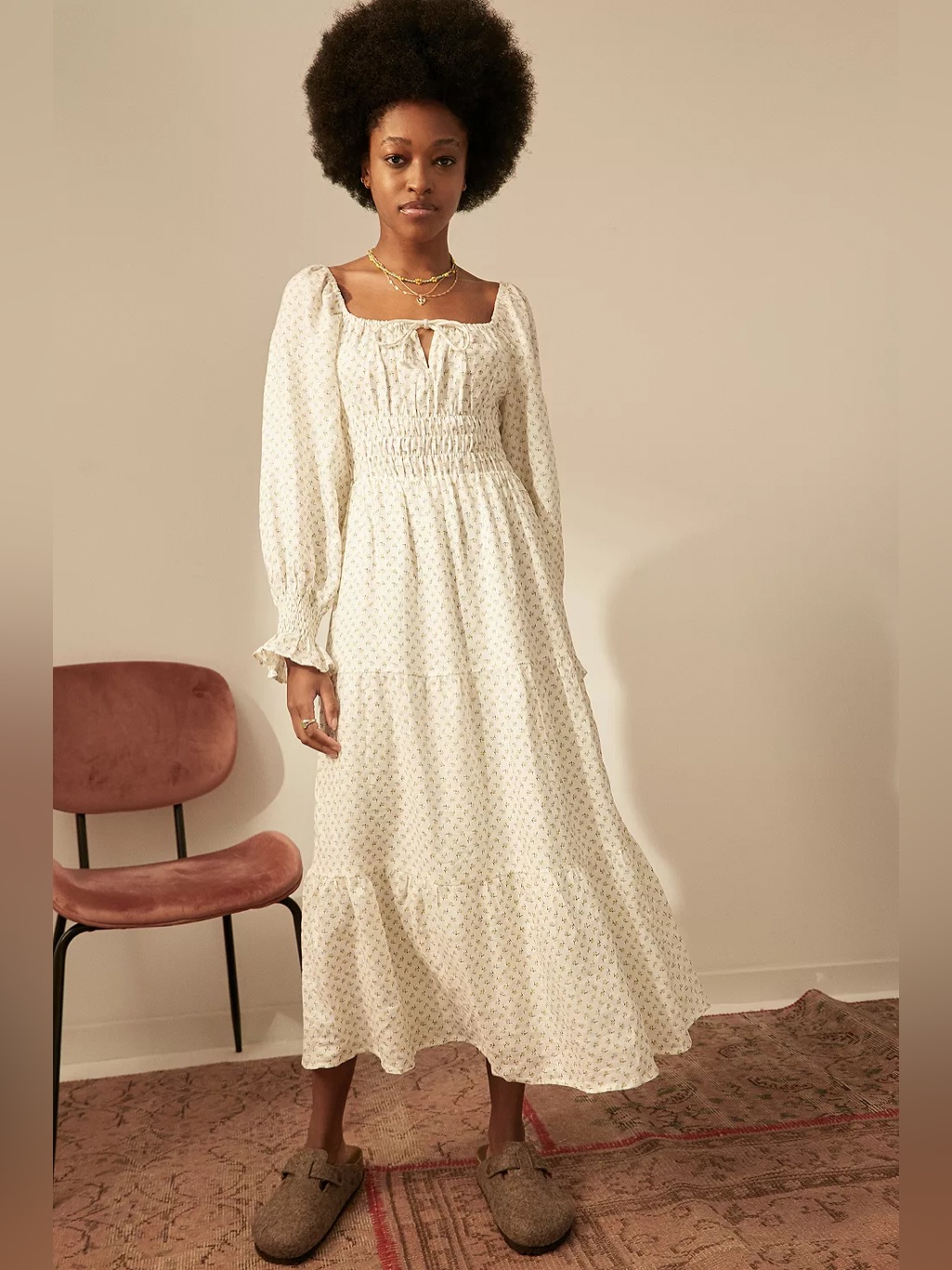 Faithfull The Brand Dariya Midi Dress, 100% Linen, Size 6